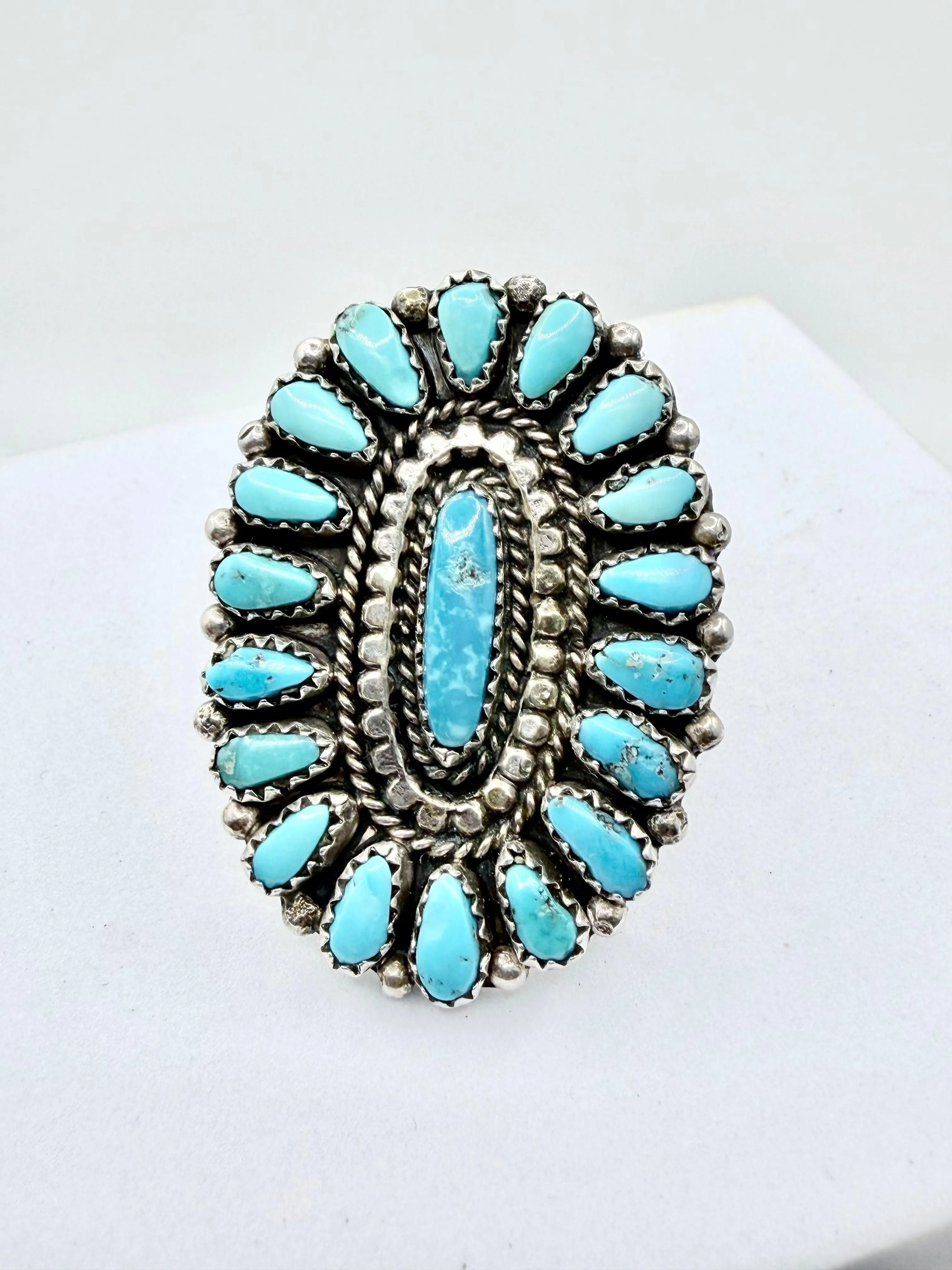 JUSTINA WILSON NATIVE HANDMADE BLUE RIDGE TURQUOISE CLUSTER RING SIZE 8 (PN 5)
