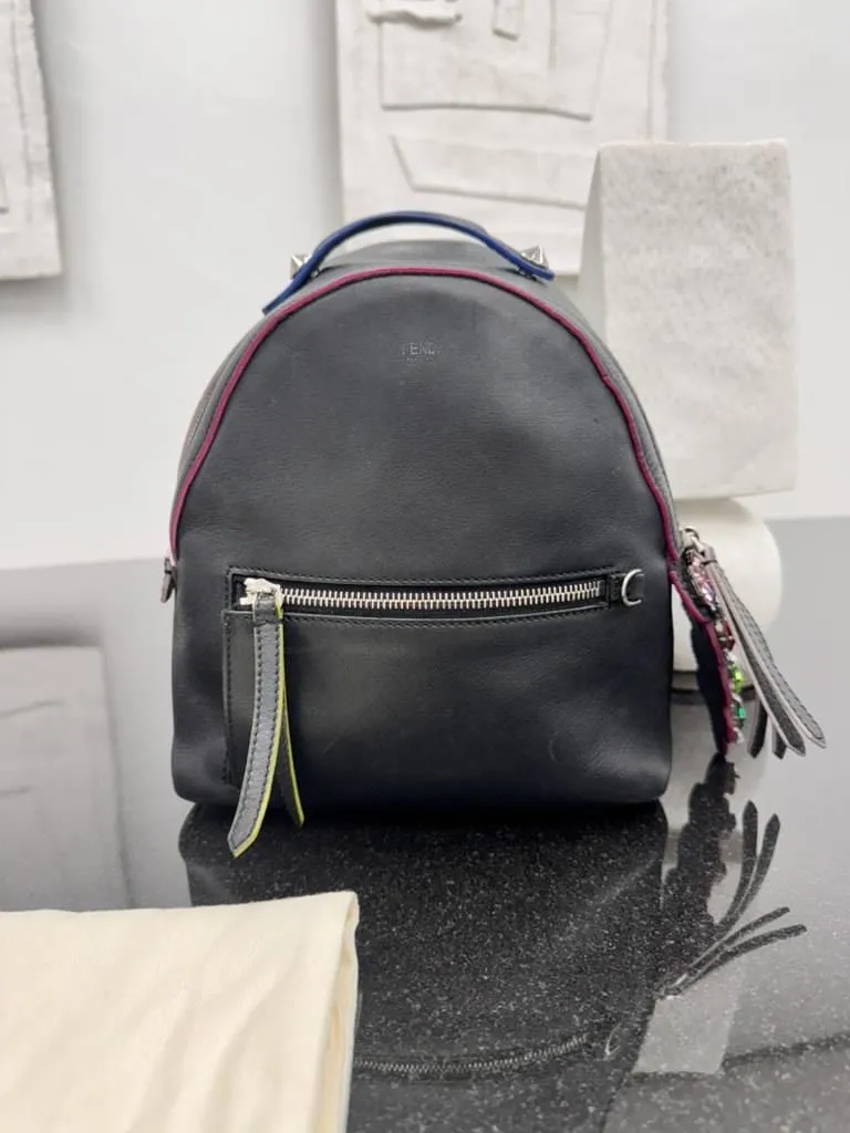 Fendi Black Leather By The Way Crystal Croc Tail Mini Backpack