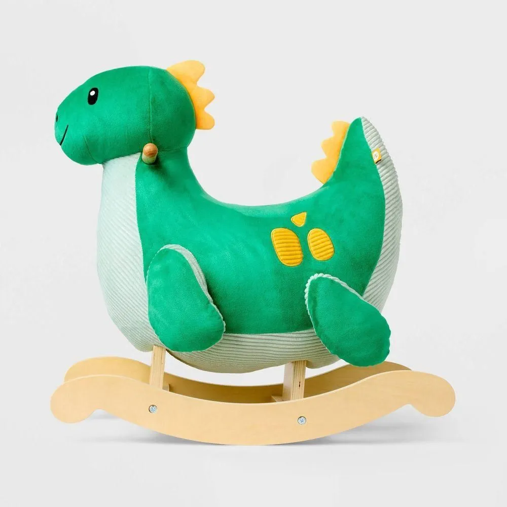 Brand New - Gigglescape Dinosaur Rocker Green Plush w/ Wooden Rocking Base 18mo+