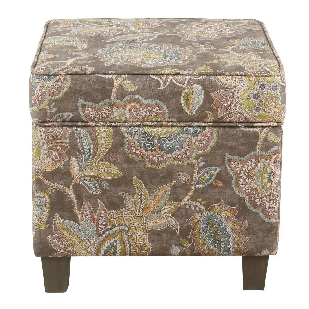 New without box - Size: 16.5 Inch - HomePop Square Cotton Ottoman Storage Tufted Living Room Gray Floral