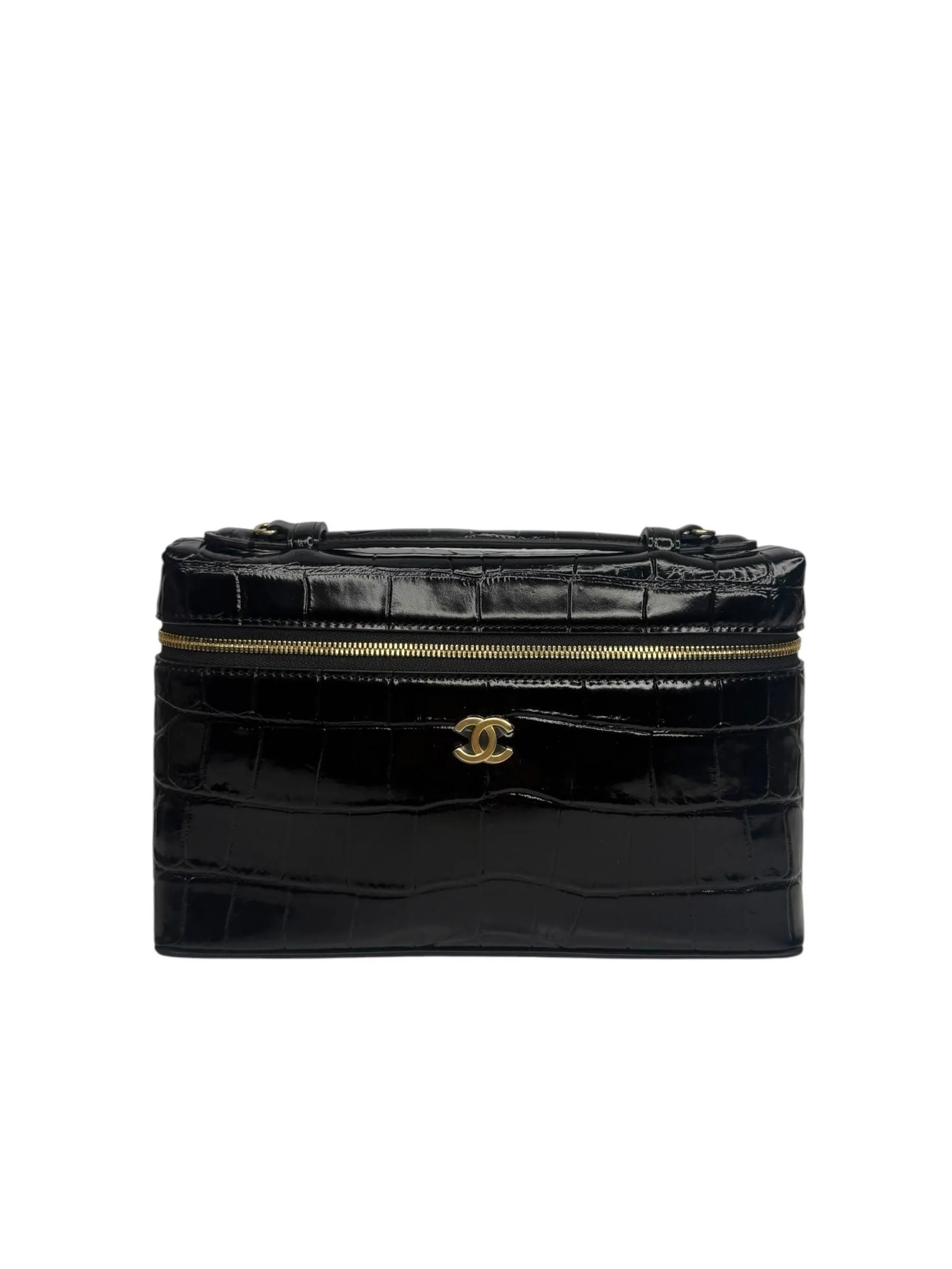 Chanel Large Black Croc Embossed Slim Vanity T8710