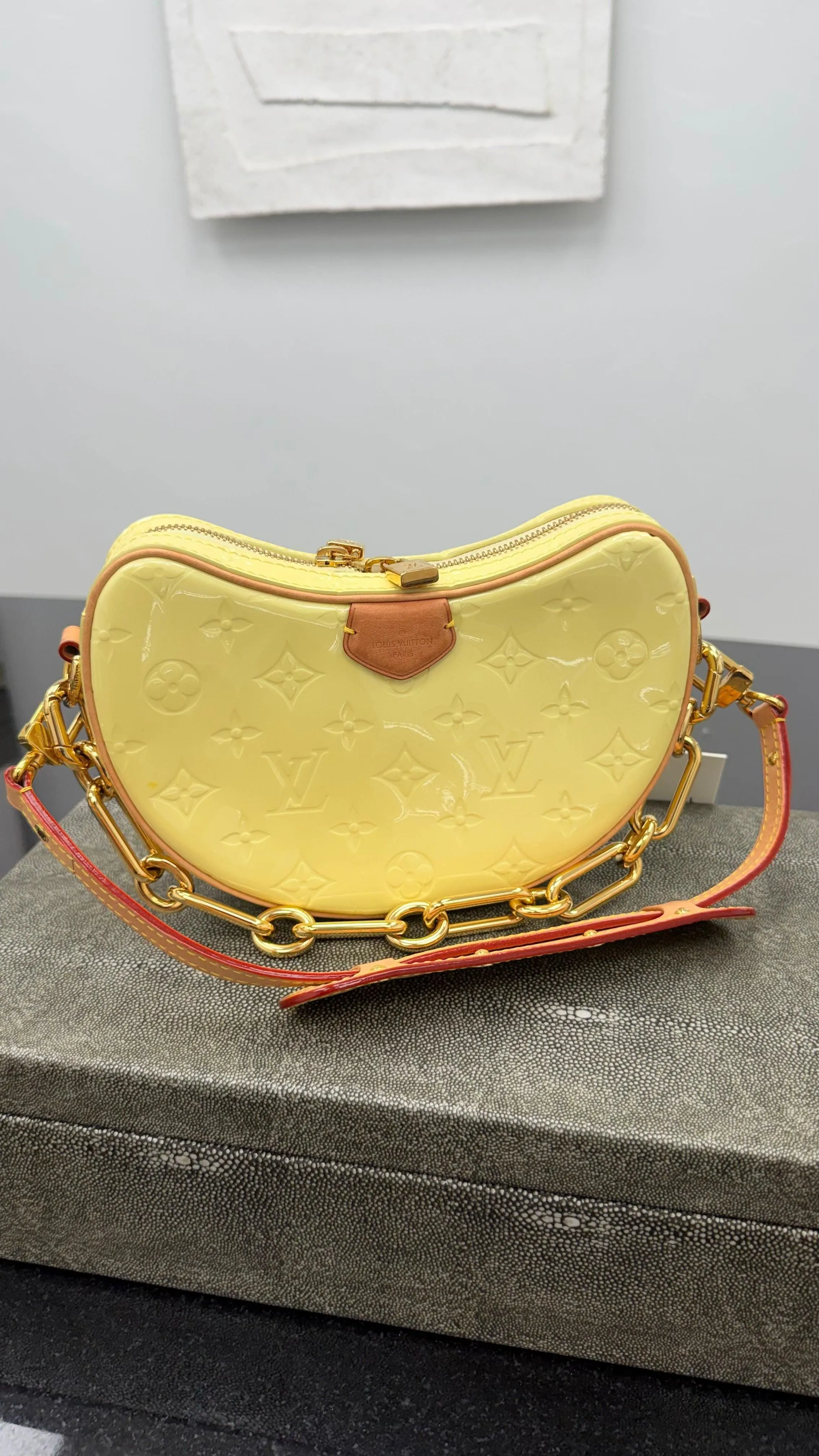 Louis Vuitton Monogram Yellow Vernis Leather Croissant PM NM Pochette Bag