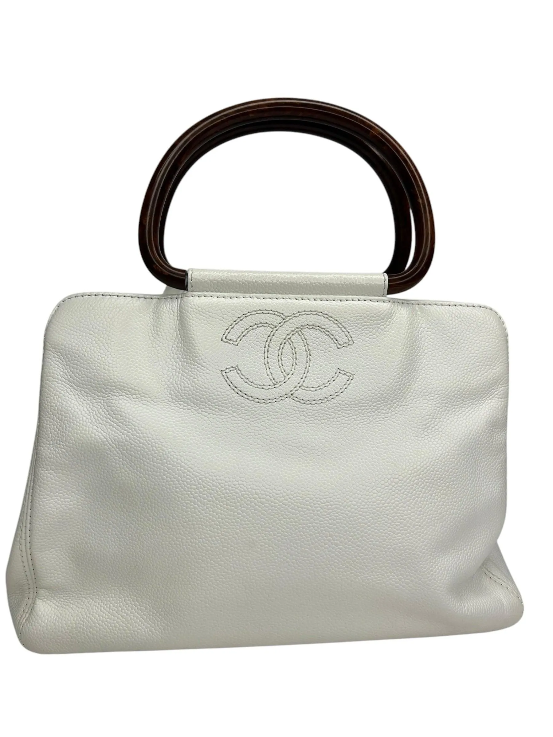 Chanel White Caviar Acrylic Handle Bag T8726