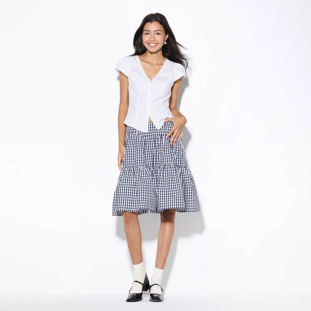 New without Tags - Women's Mini Cap Sleeve Button-Front Blouse - Wild Fable White M