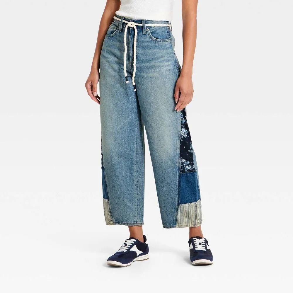 New without Tags - Size: 16 - Women's High-Rise Easy Barrel Bandana Print Jeans - Universal Thread Medium Wash