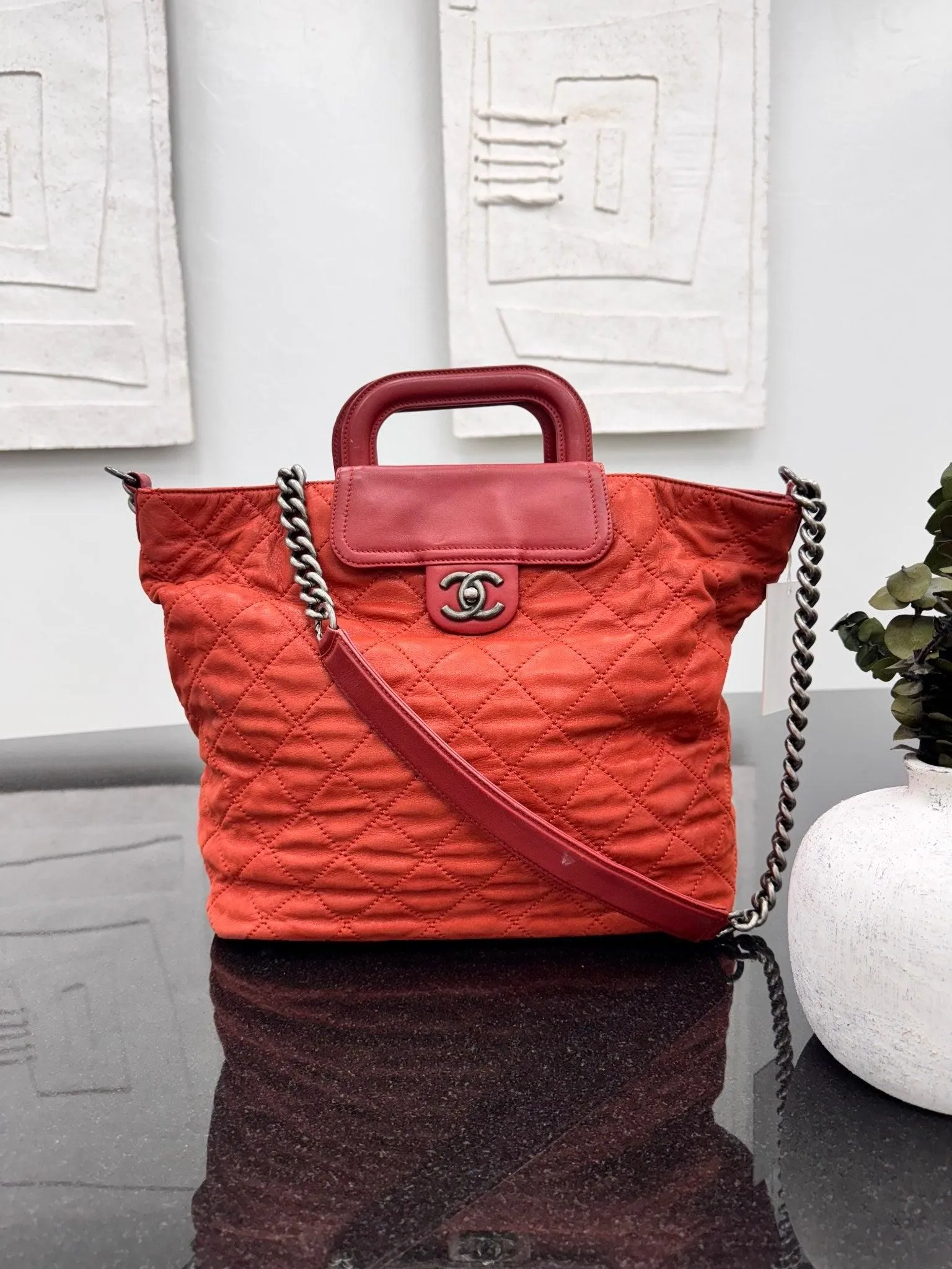 Chanel Red Iridescent Calfskin Leather "In the Mix" Large Shopping Tote Bag