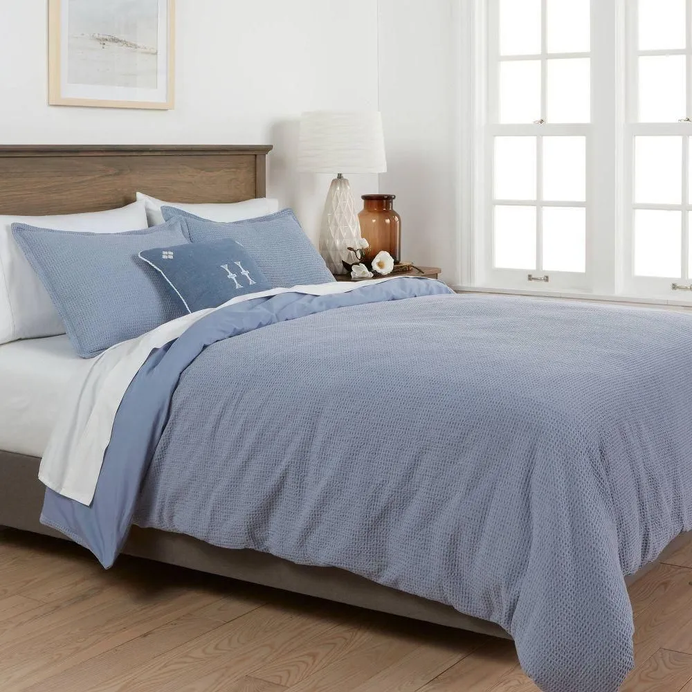 New without box - Full/Queen Washed Waffle Weave Duvet Cover and Sham Set Blue - Threshold: