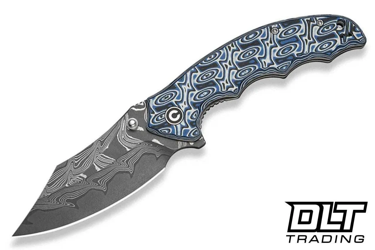 CIVIVI Knives 24068-DS1 Pentad Flipper - Blue/White Vortex Micarta - Damascus Blade