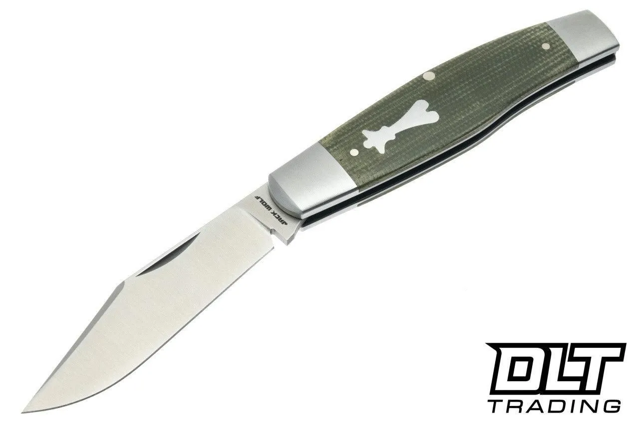 Jack Wolf Knives Stockman - Green Canvas Micarta - Satin 14C28N Blade