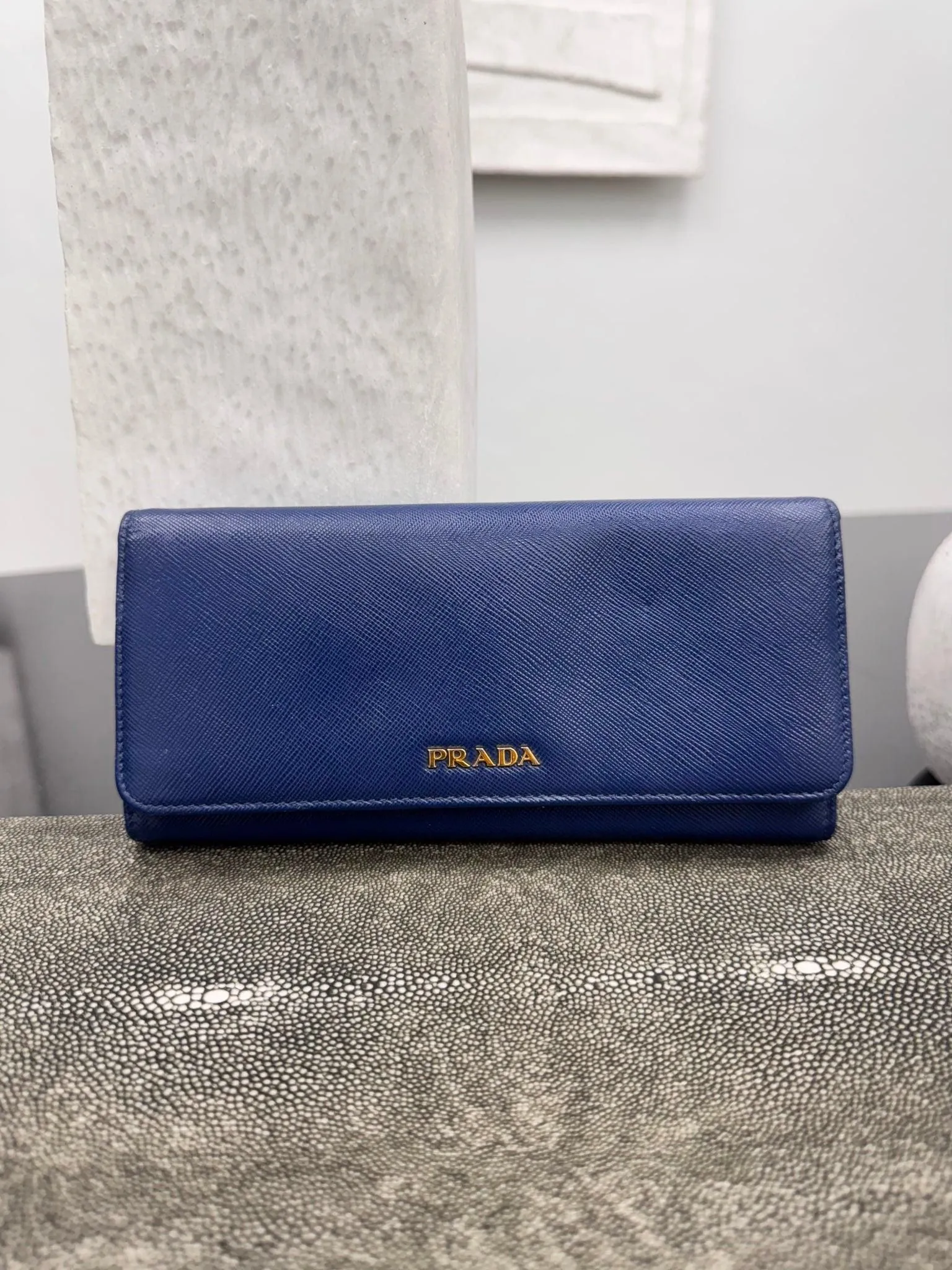 Prada Blue Saffiano Leather Long Wallet