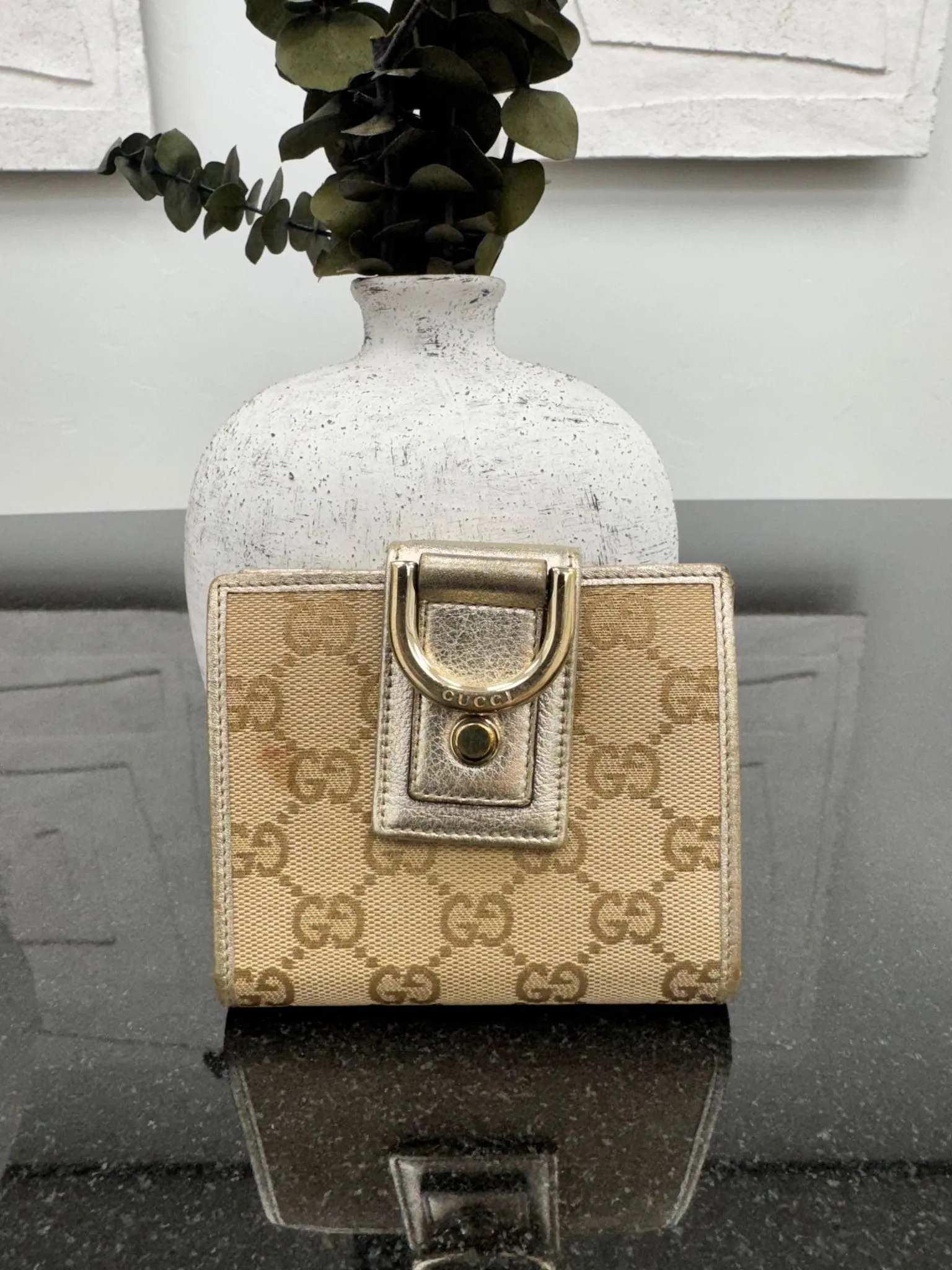 Gucci Beige GG Canvas Compact Snap Wallet