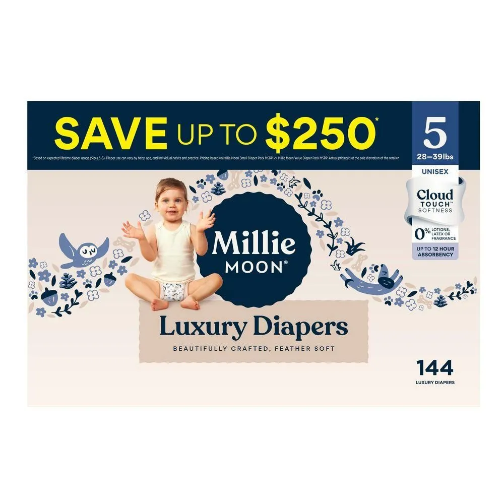 New without Tags - Millie Moon Luxury Disposable Diapers - Size 5 - 144ct