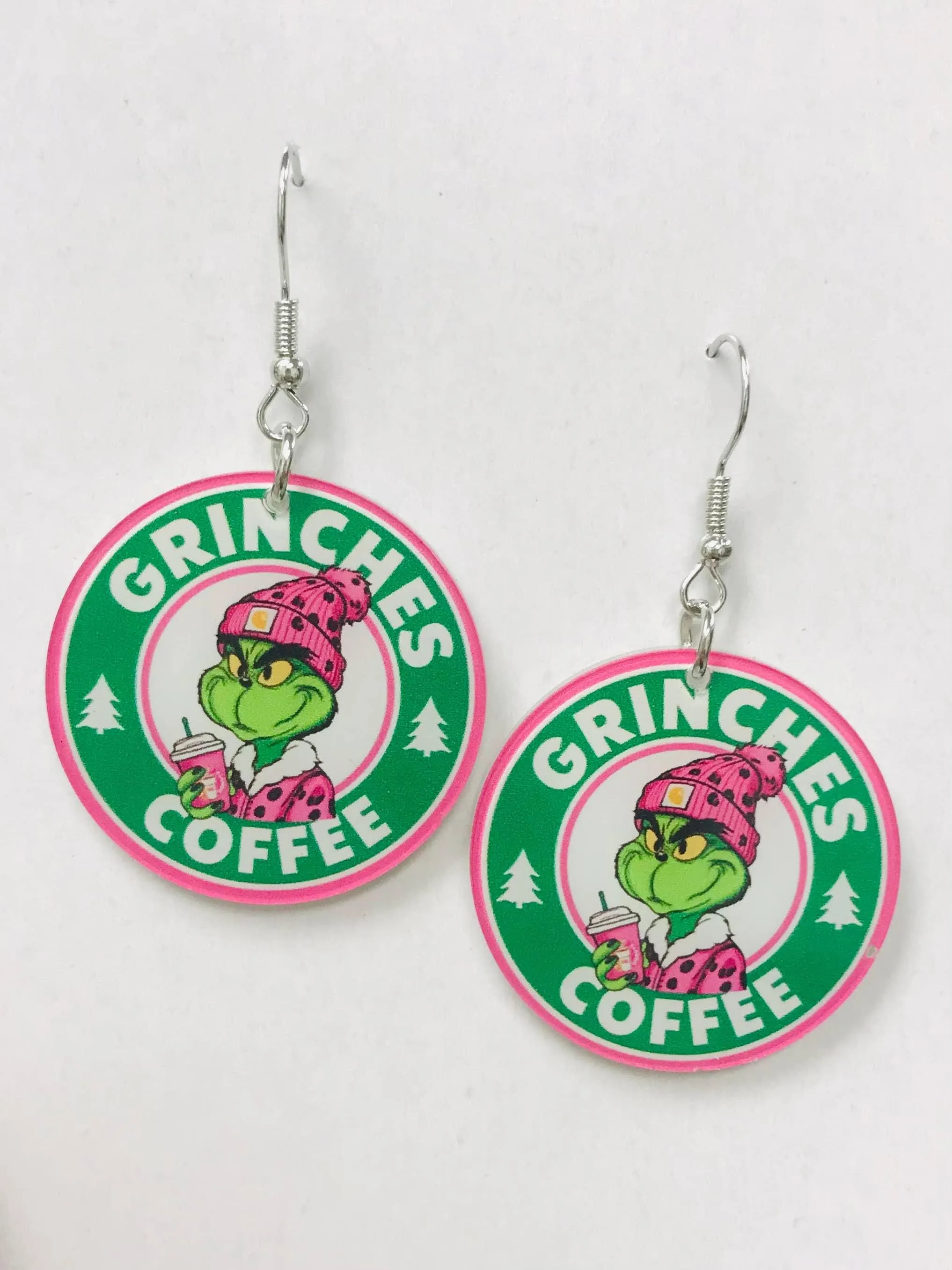 Christmas Coffee Earrings Pink