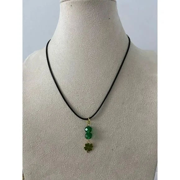 Product image for Handmade shamrock pendant necklace with green glass beads