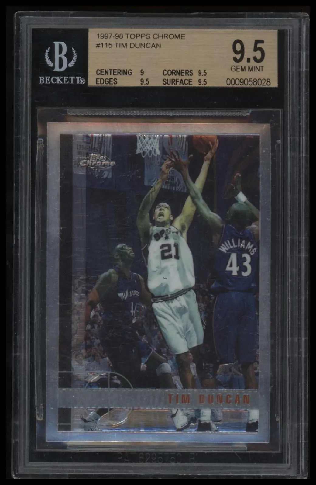 1997-98 Topps Chrome Tim Duncan RC 9.5 BGS #115