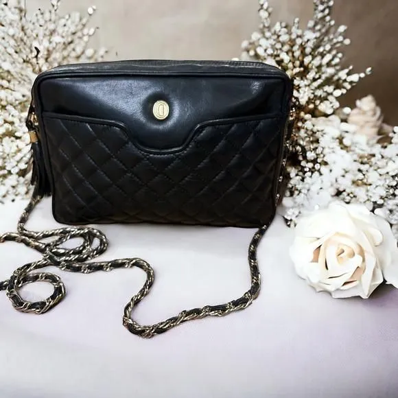 Product image for RARE Vintage 90s Ganson Black Quilted Leather Bag
