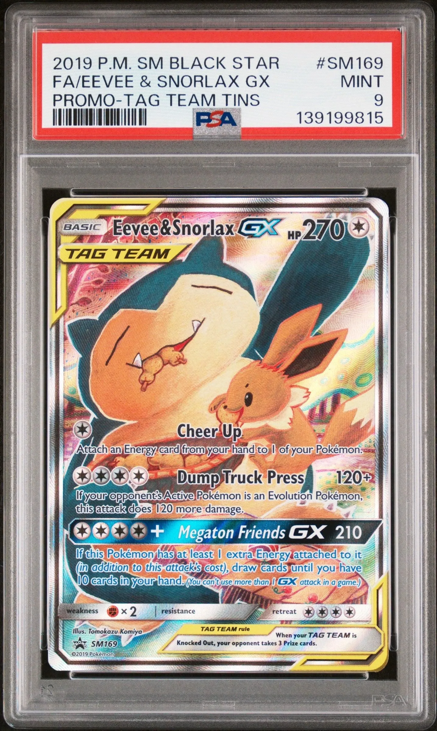 2019 Pokemon Sm Black Star Promo-Tag Team Fa/Eevee & Snorlax Gx 9 PSA #SM169