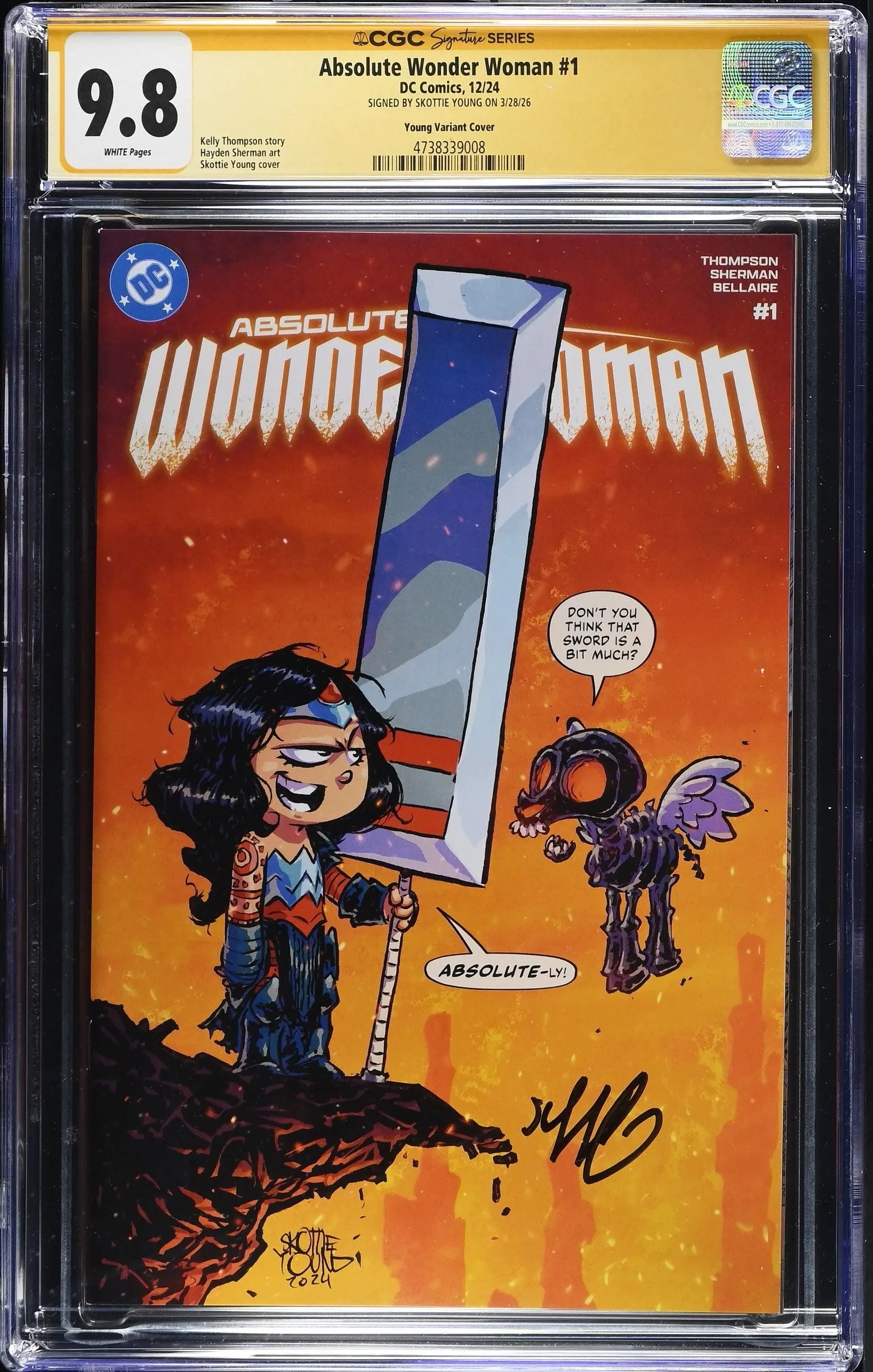 ABSOLUTE WONDER WOMAN #1 FIRST PRNTING SKOTTIE YOUNG VARIANT SIGNED BY SKOTTIE YOUNG CGC SS 9.8 WP NM/M