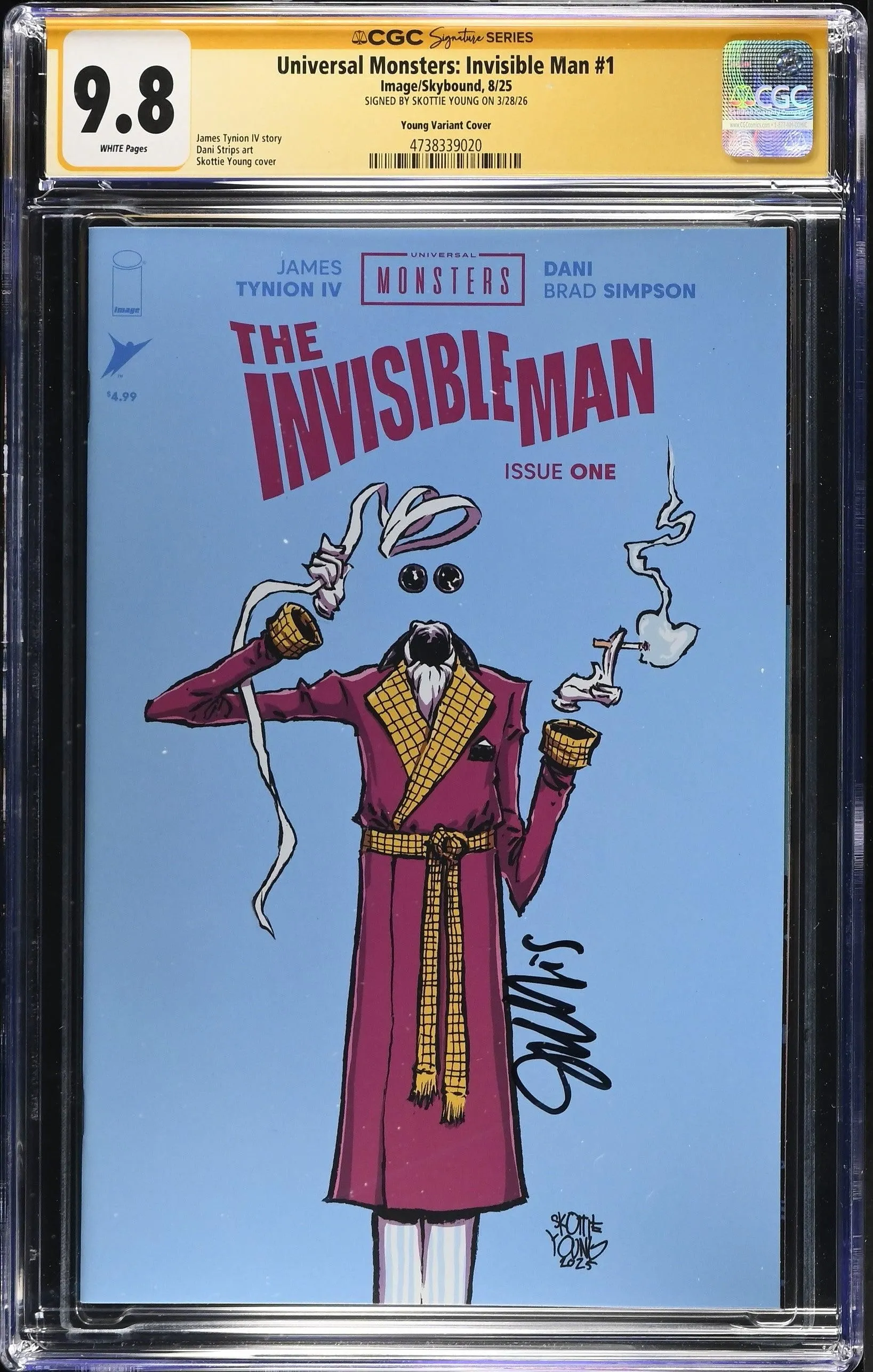 UNIVERSAL MONSTERS THE INVISIBLE MAN #1 SKOTTIE YOUNG VARIANT SIGNED BY SKOTTIE YOUNG CGC SS 9.8 WP NM/M