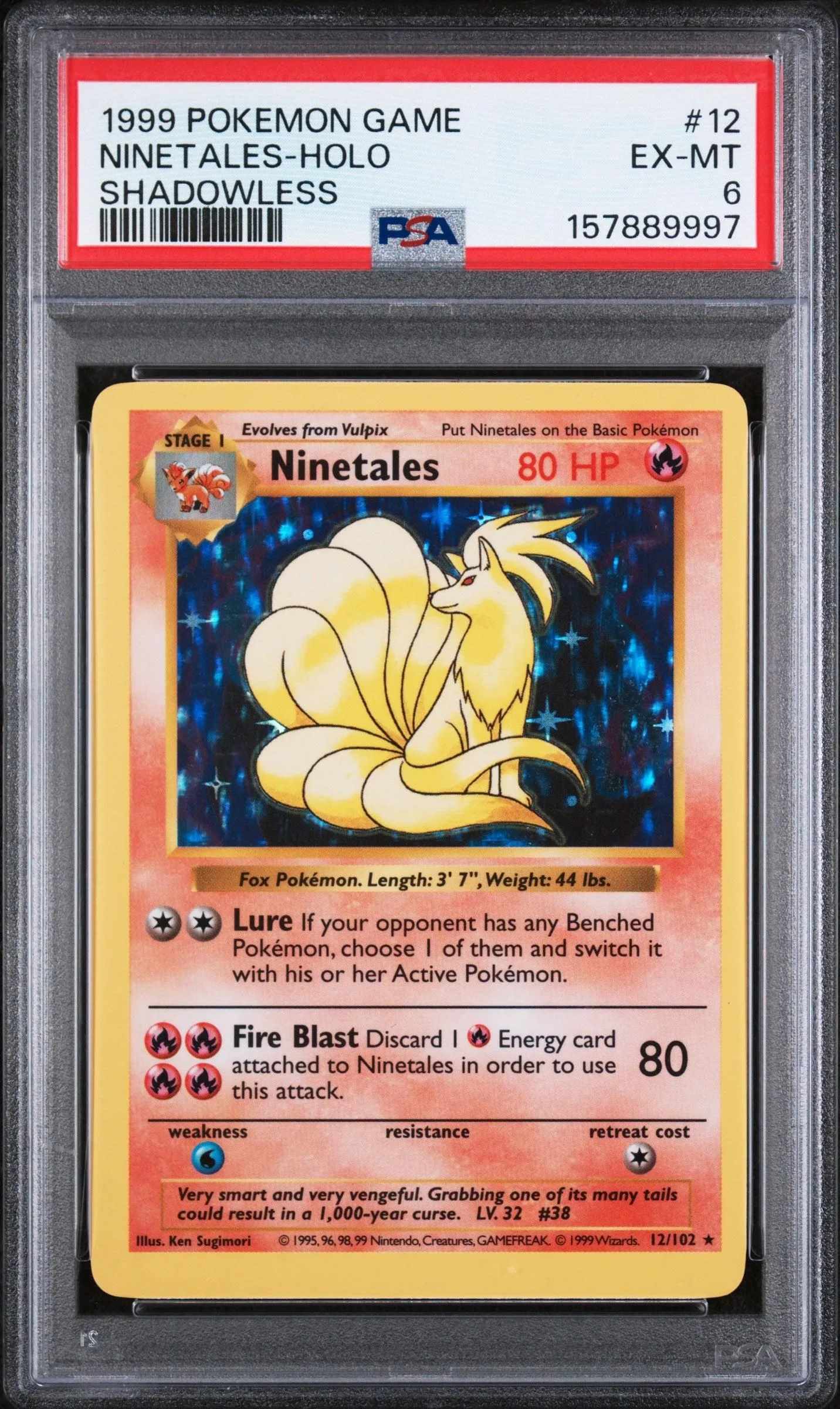 1999 Pokemon Game Shadowless Ninetales-Holo 6 PSA #12