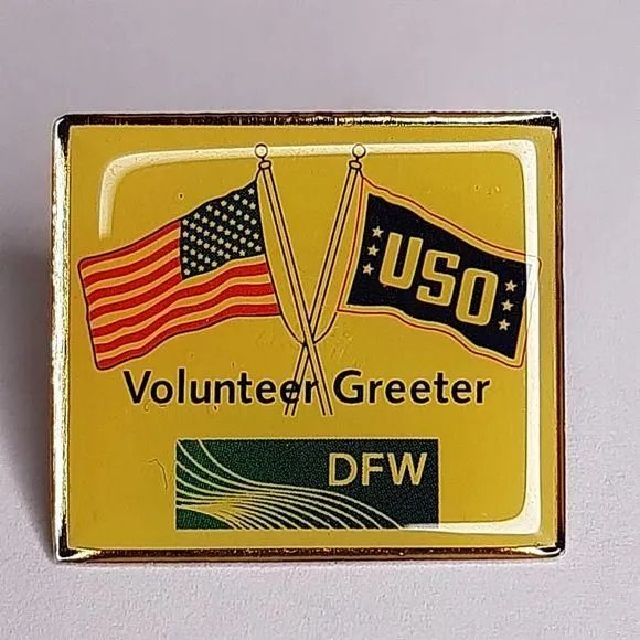 Product image for USO DFW Airport Volunteer Greeter Lapel Pin Dallas Fort Worth Texas TX  US Flag