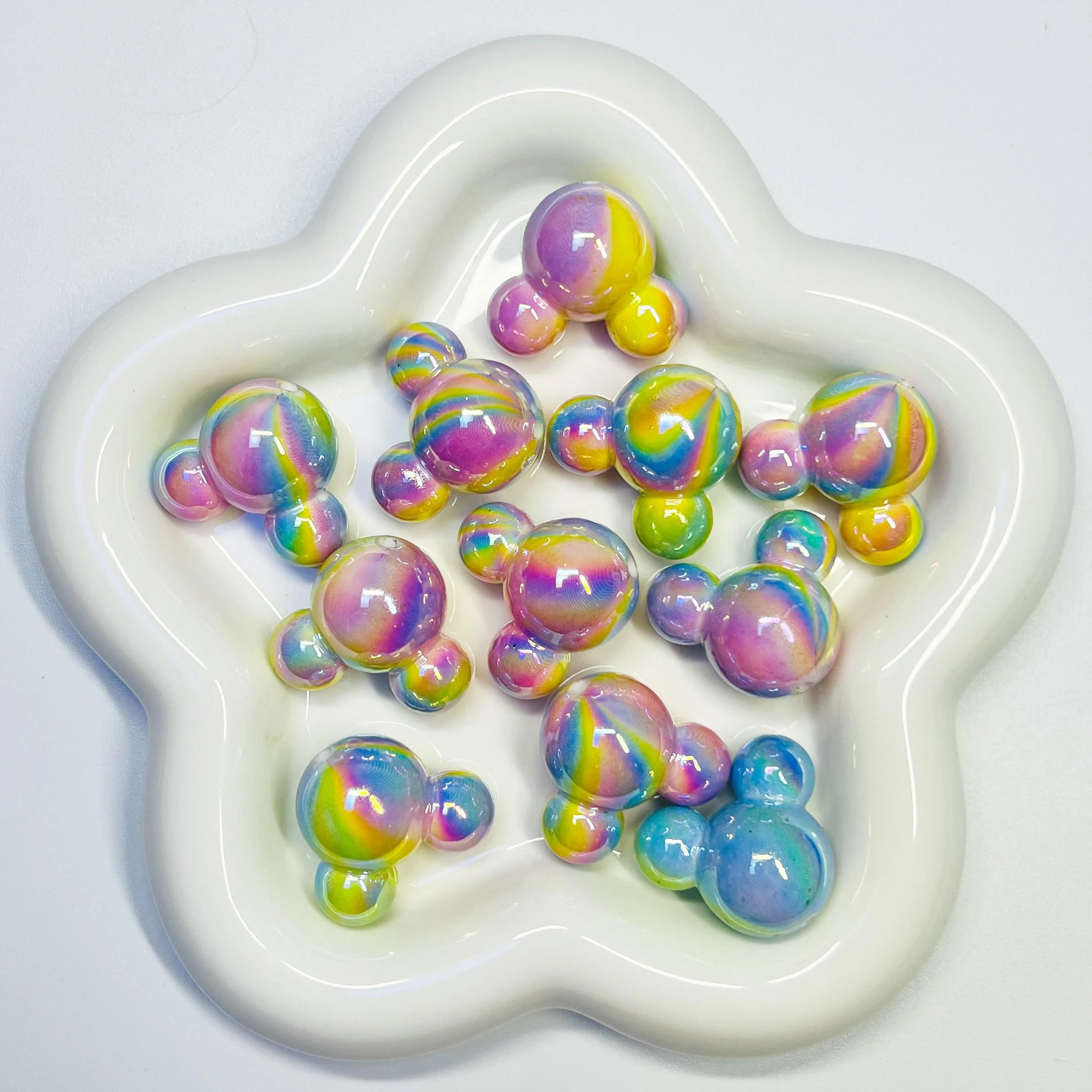 A10 - Large Pastel Rainbow Marble Mouse Head - 8pcs