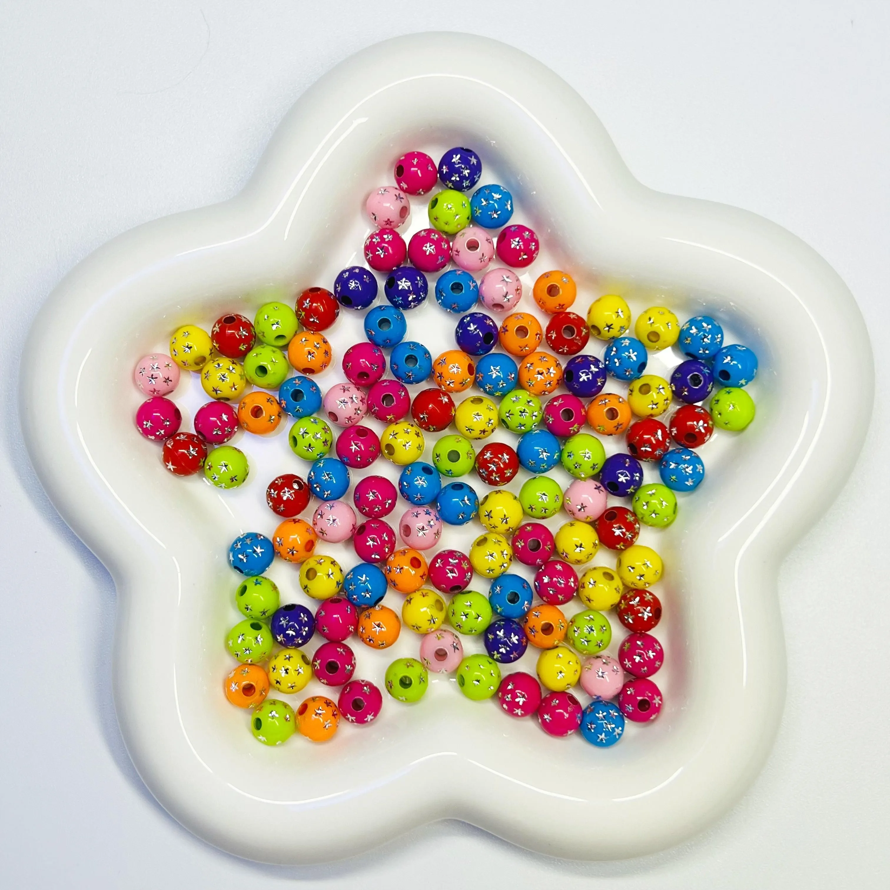 B6 - 8mm Mix with Silver Stars - 100pcs