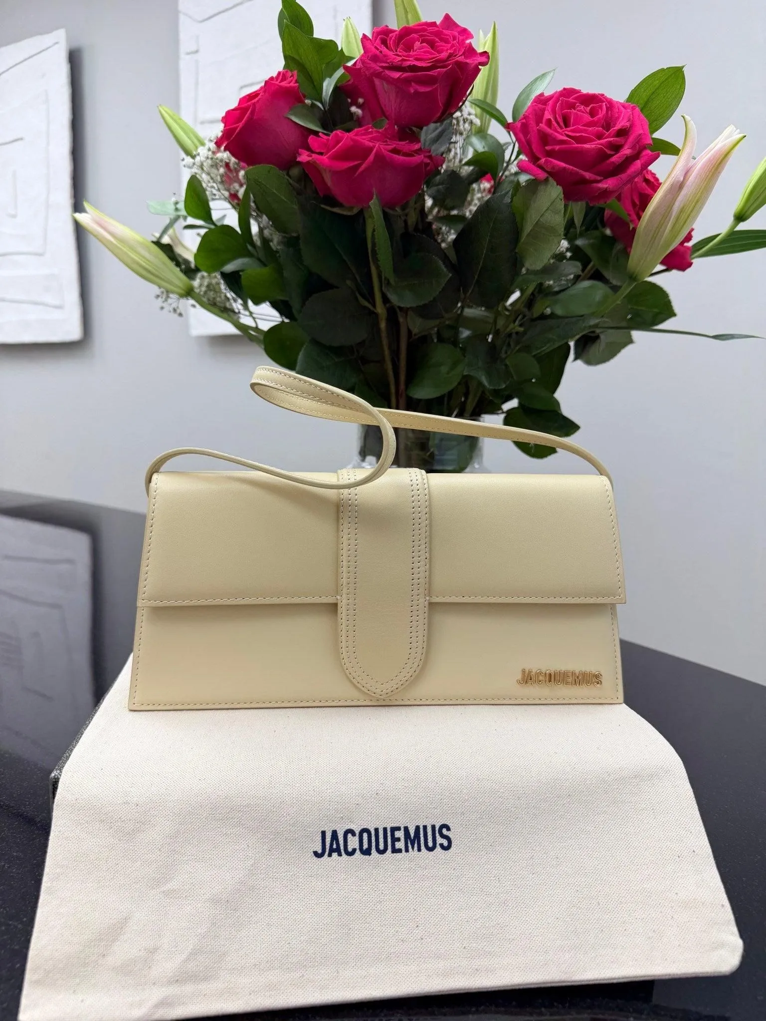 BRAND NEW - Jacquemus Ivory Leather Le Bambino Long Shoulder Bag