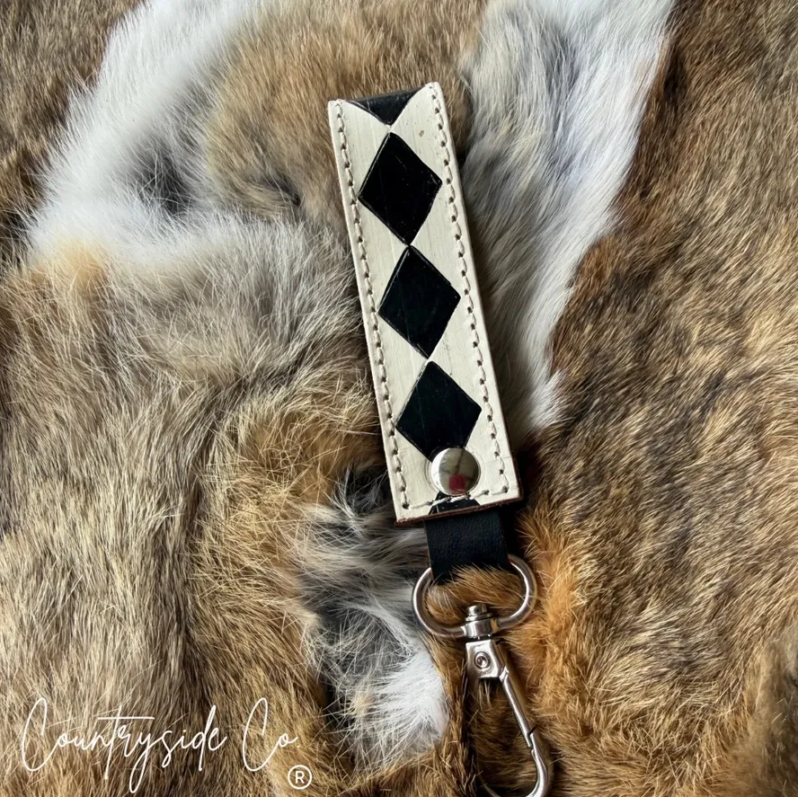 Checkered Leather Keychain Wristlet