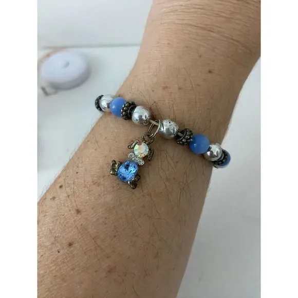 Product image for Rhinestone crystal dog charm bracelet silver and blue beads