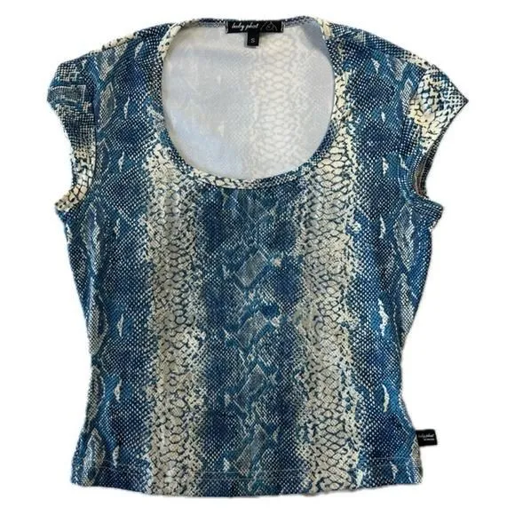 Product image for Baby Phat Women's Small Blue Top Scoop Neck Snake Skin Blouse