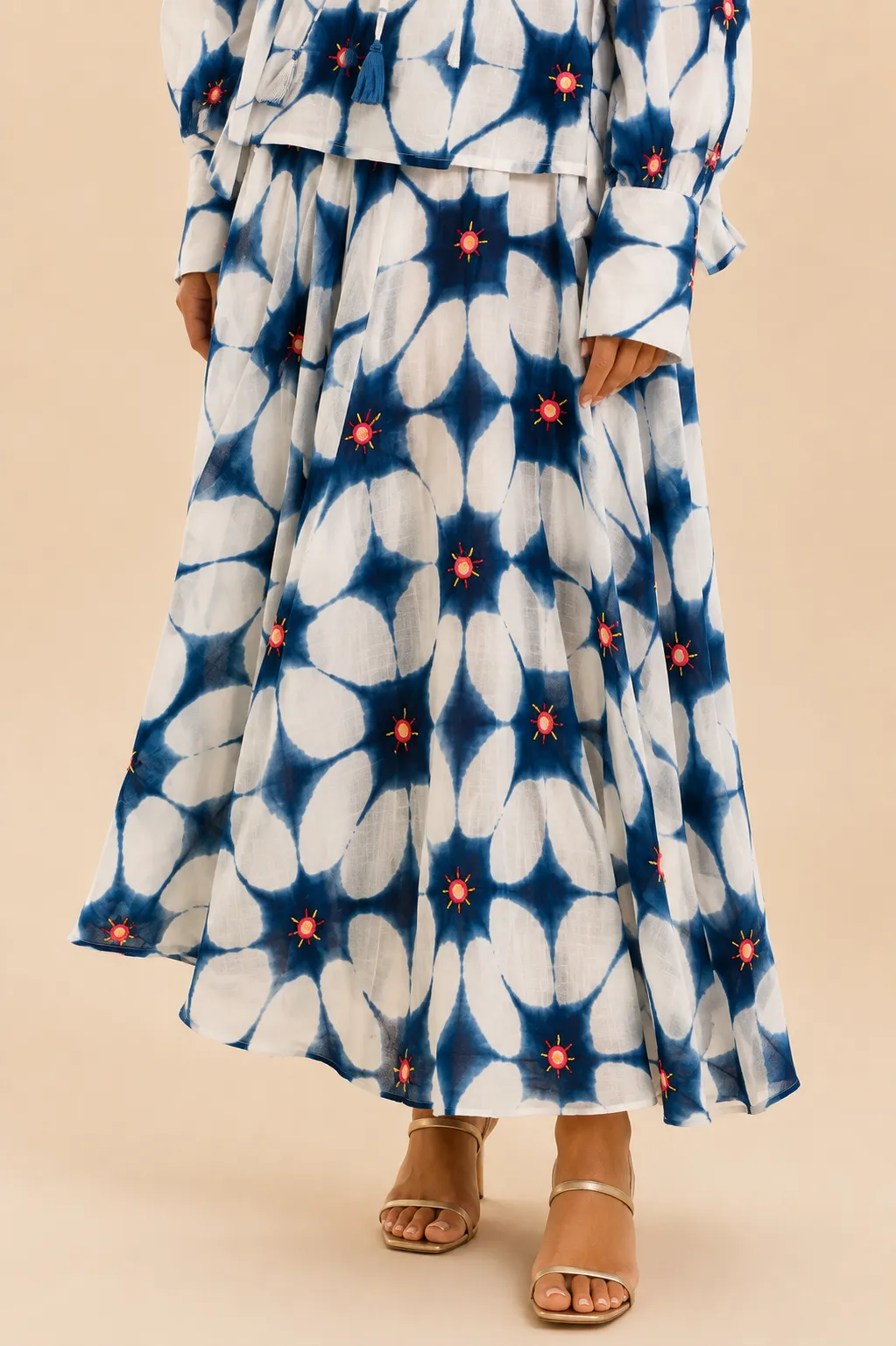 Gold & Silver Blue and White Maxi Skirt