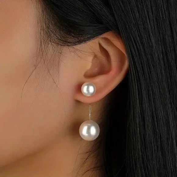 Product image for Elegant White Double Faux Pearl Earrings