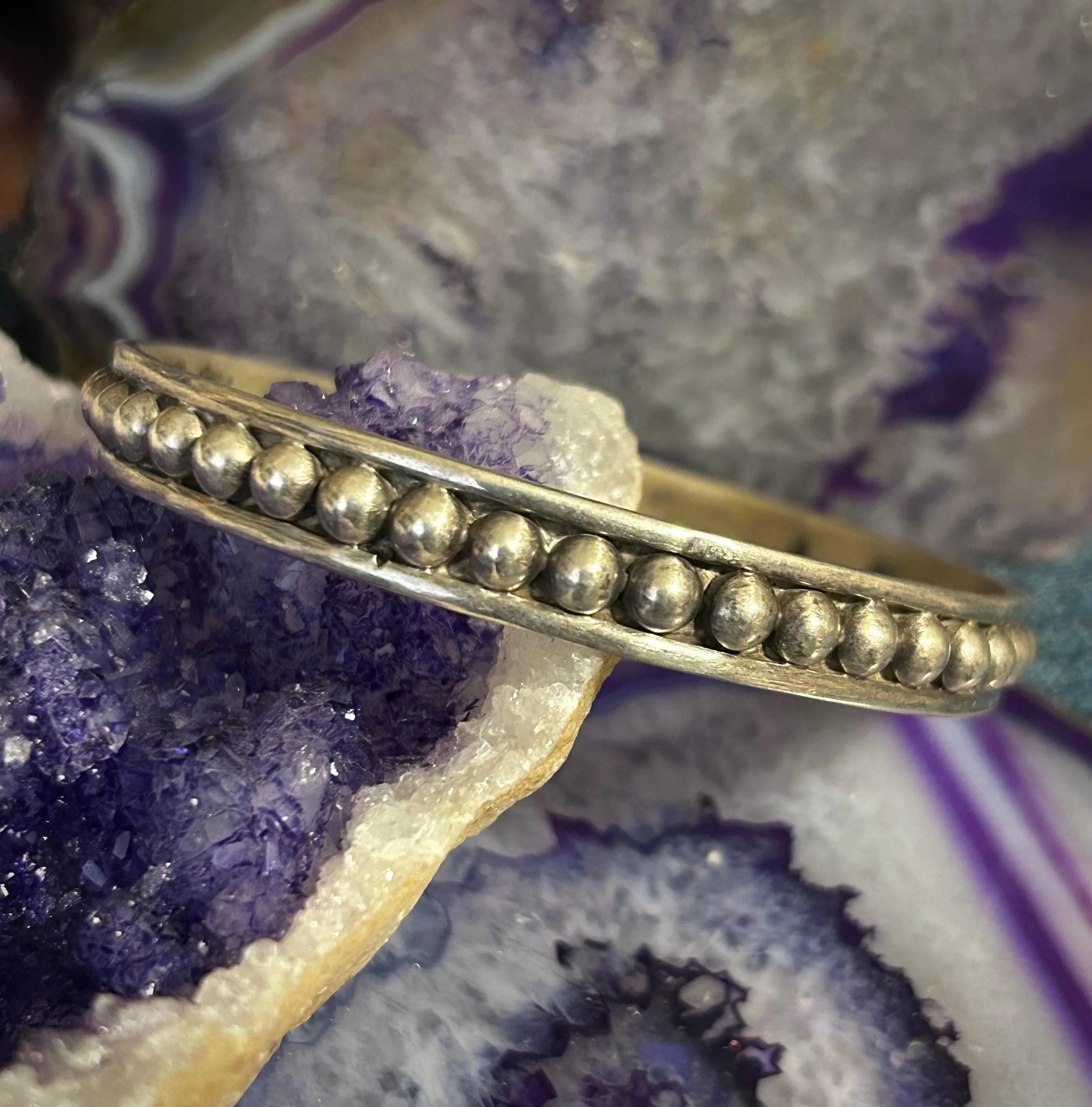 Vintage Sterling Silver Ball Beaded Bangle Bracelet Size 8
