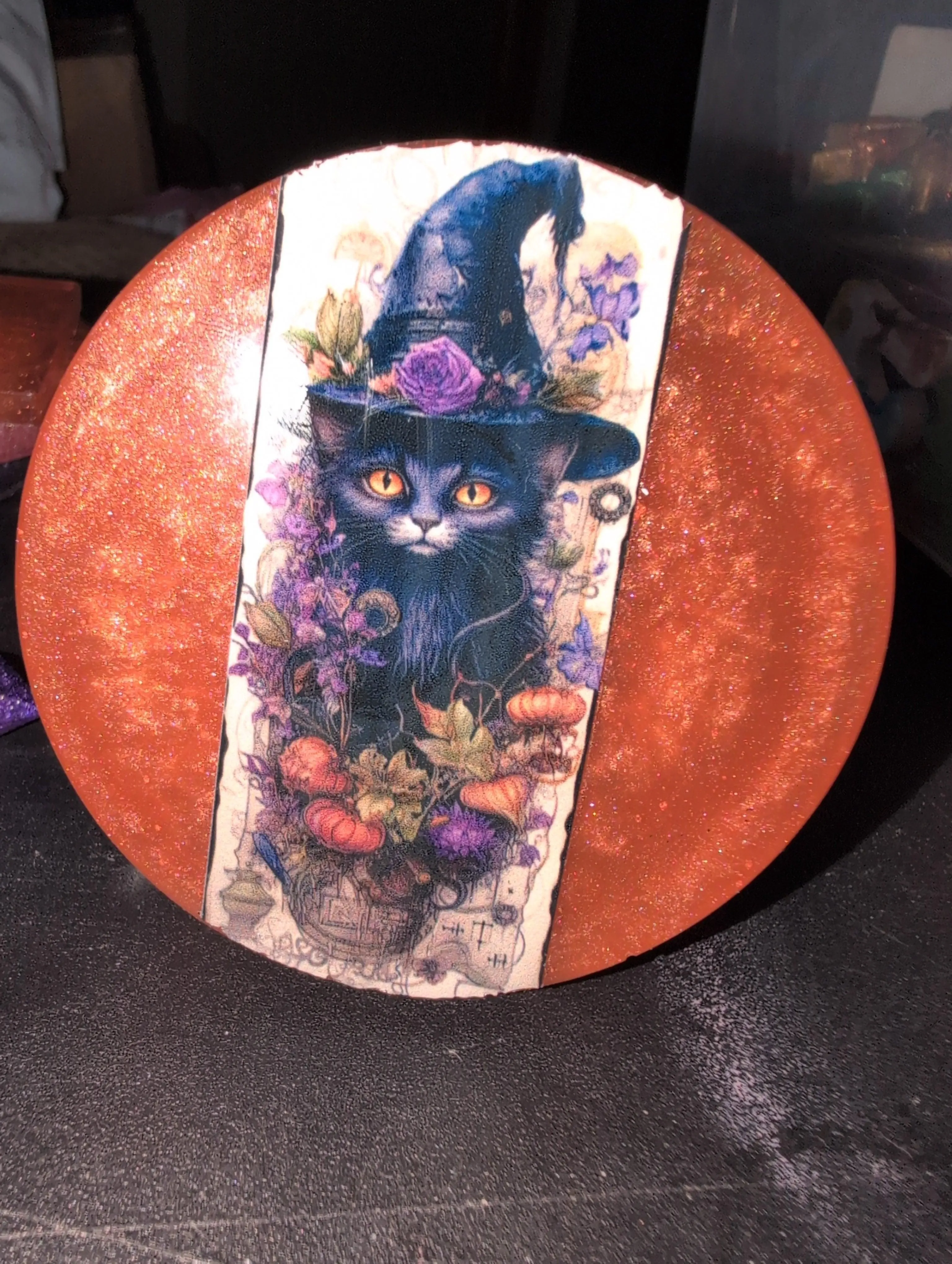 Witchy Cat Resin Coaster