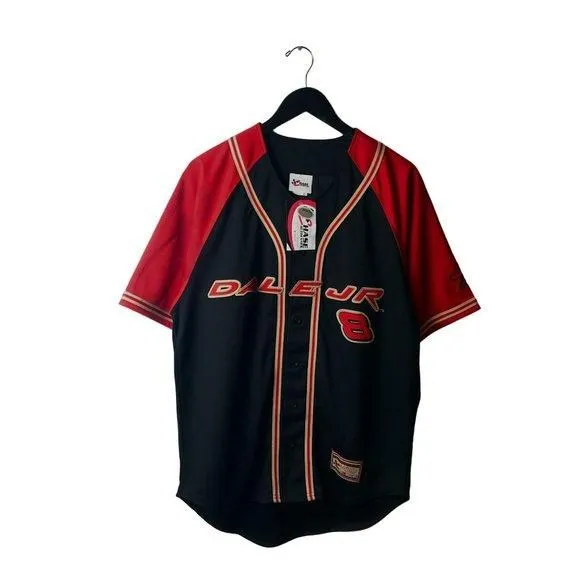 Product image for NEW Vintage Dale Jr Jersey Adult Red Black Medium M 100% Polyester Short Sleeve