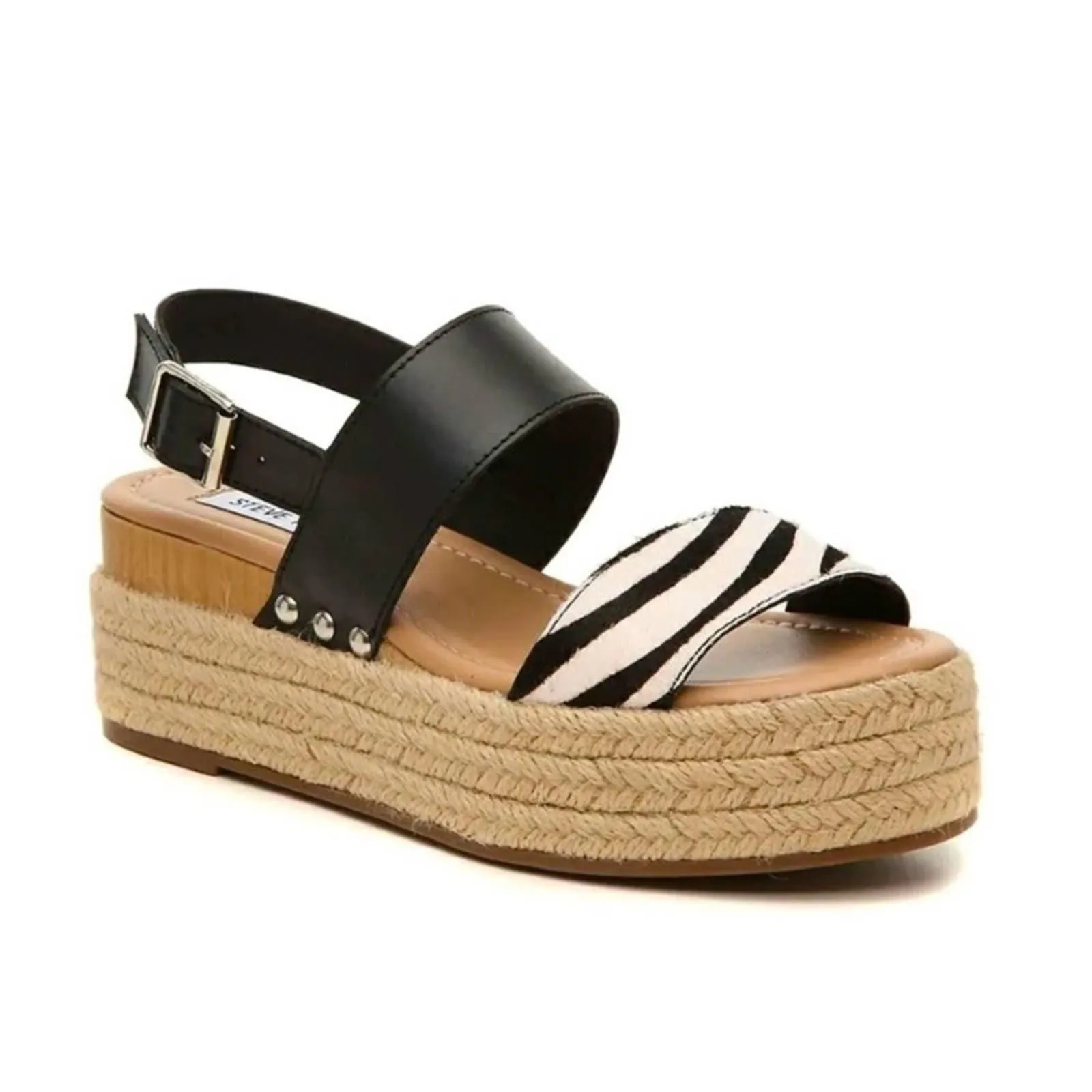 Product image for Steve Madden Fifer Black and Zebra Platform Espadrilles Sz 9.5