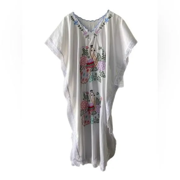 Product image for Vintage Embroidered Caftan OS Cotton Peacock