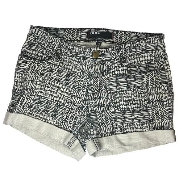 Product image for BDG Urban Outfitters Denim Shorts Cream Black Geo Cream Cuffed Women's Size 26
