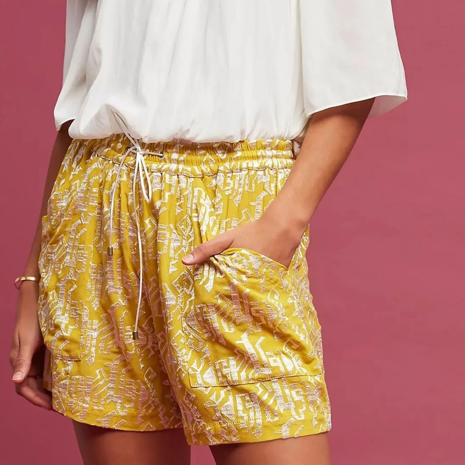 Product image for Elevenses Anthropologie Melora Yellow Embroidered Shorts