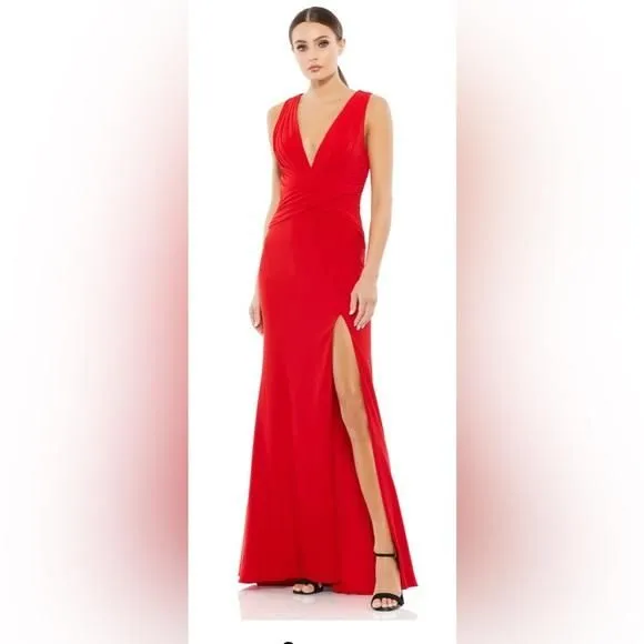 Product image for Mac Duggal - PLEATED BODICE JERSEY COLUMN RED  GOWN (NWT)