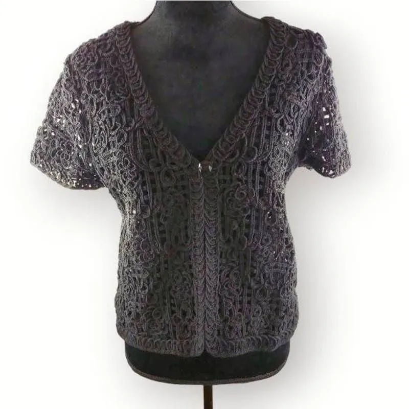 Product image for Alfred Dunner Black Crochet Grunge Cardigan Open Knit Polyester Cotton