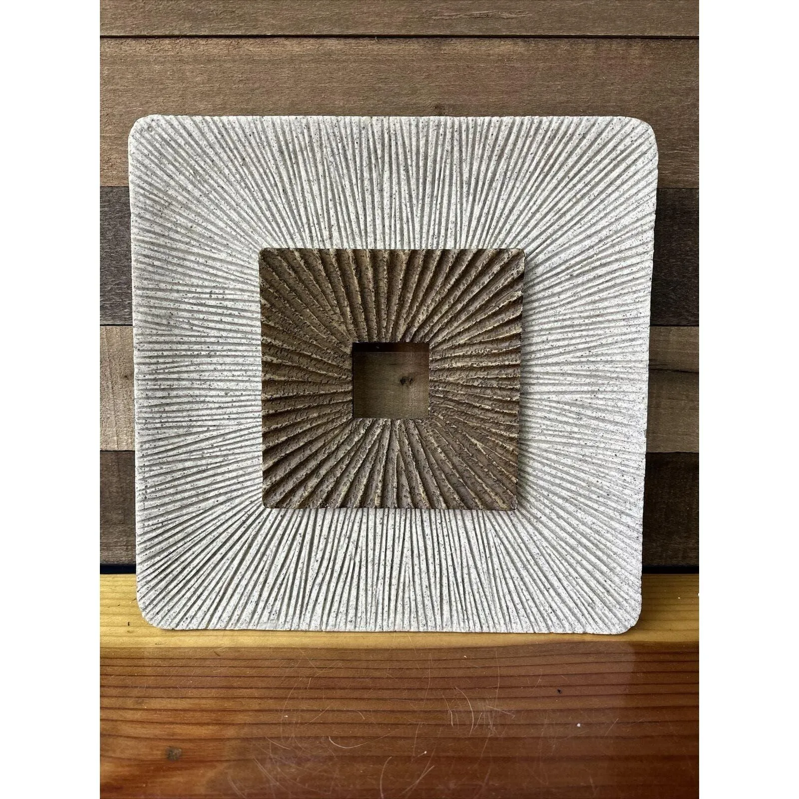 Product image for 14” Concave Square Double Layer Ribbed Wall Plaque Gray And Brown