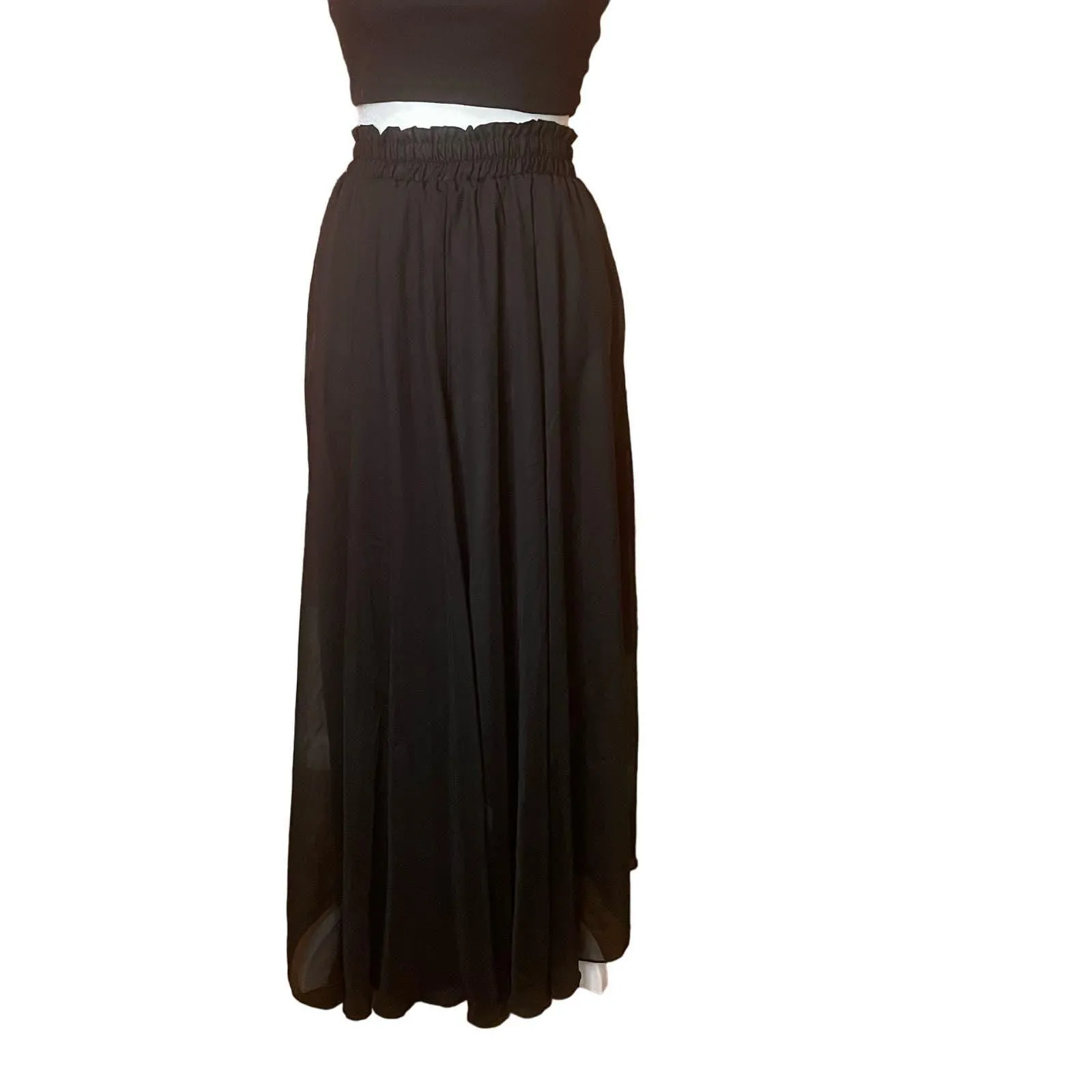 Product image for Long black sheer skirt lined womens size Small elastic waist 40" long no brand