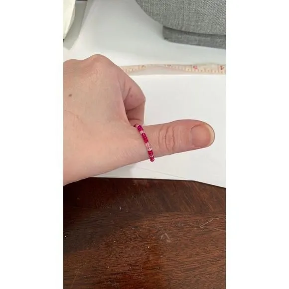 Product image for Adjustable handmade pink bead ring gold tone