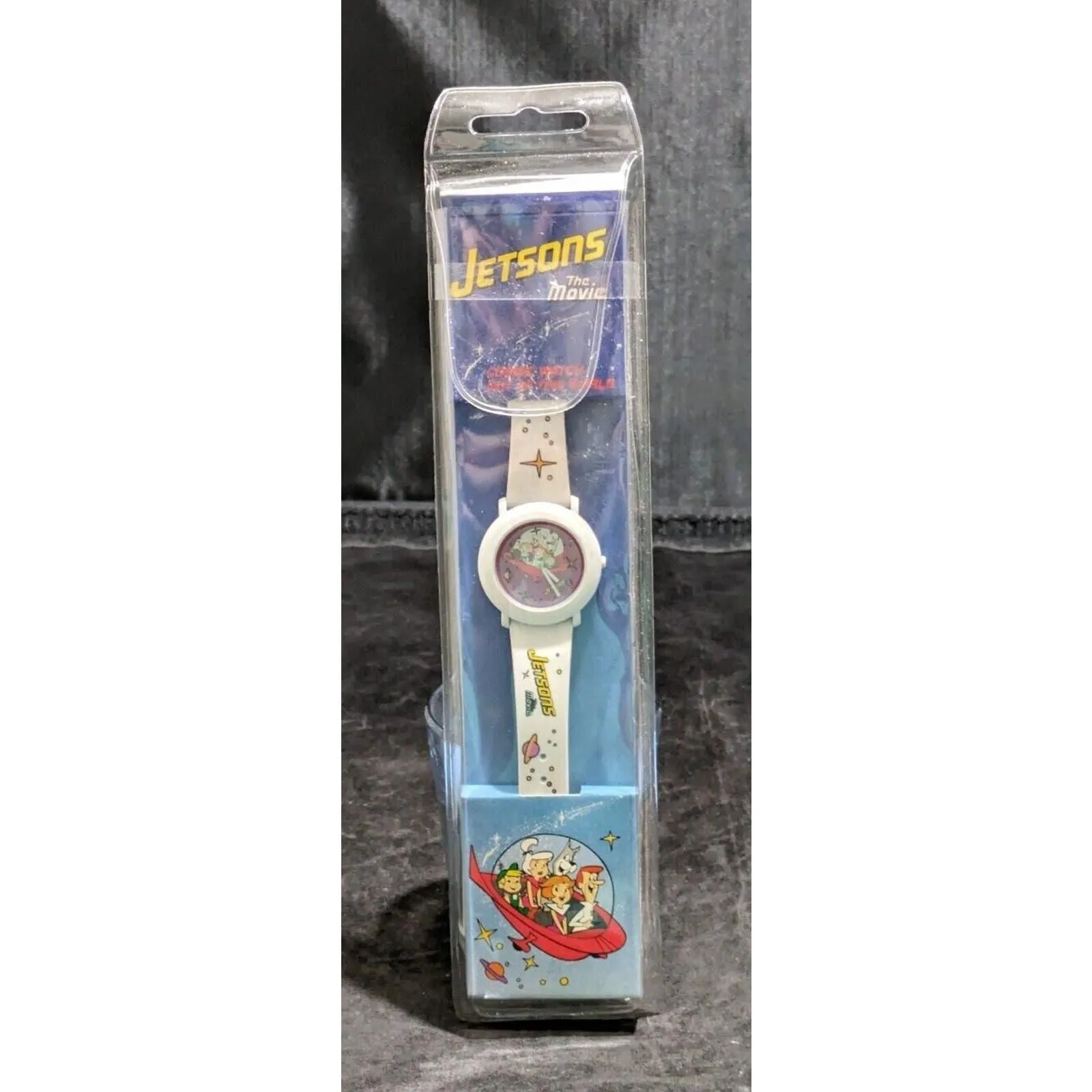 Product image for 1990 Jetsons The Movie White Analog Watch Stars Planets Moving Second Dial NIP