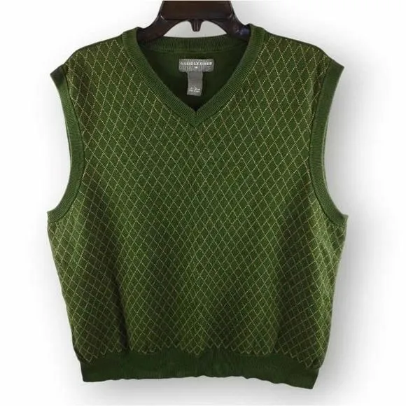 Product image for Saddlebred Mens Vest Cotton Green Gold Striped Retro Cotton