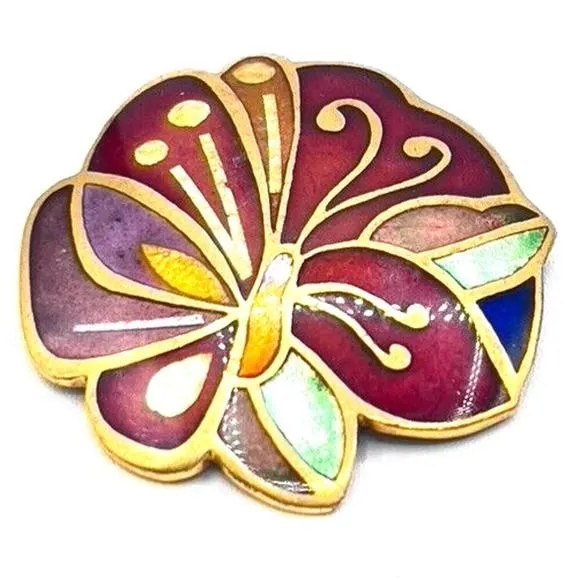 Product image for David Kuo Blue Champlevé Enamel Cloisonné Butterfly Flower Pin Brooche signed