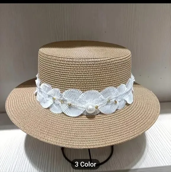 Product image for New Woven Beige Sun Hat with White Fabric Shell Look