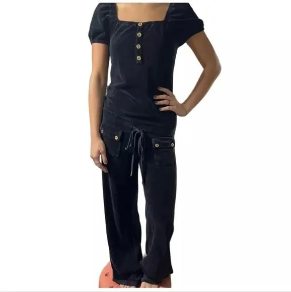 Product image for Juicy Couture Vintage Velour Jumpsuit Blue Women's XL Short Sleeve Y2K.